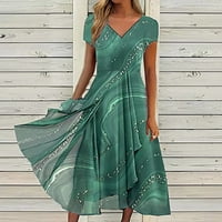 Finelylove Peplum рокли Дълго лятна рокля за жени A-Line High-Low Short Luse Floral Green M