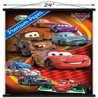 Дисни Pixar автомобили - Групов стенен плакат с дървена магнитна рамка, 22.375 34