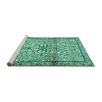 Ahgly Company Machine Wareable Indoor Square Persian Turquoise Blue Traditional Area Cugs, 7 'квадрат