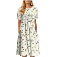 Amousa Women's Summer ежедневна рокля Midi Summer Short Leanve Floral Printing Ressions Beach Dress Тениски ризи за жени