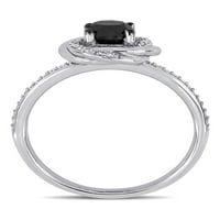 Миабела 1-Каратов Т. В. черно-бял диамант 14к Бяло Злато вихър годежен пръстен