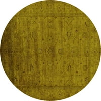 Ahgly Company Machine Pashable Indoor Round Oriental Yellow Industrial Area Cures, 7 'Round