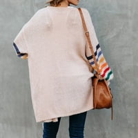 Жени пуловер стабилни жени ежедневни плетат отворен преден хлабав пуловер с жилетка с дълъг ръкав с дълъг ръкав Розов XL