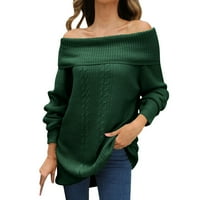 Монтирани пуловери за жени есен и зимен солиден темперамент с дълъг ръкав прав врата плетене пуловерна вълна пуловери за жени