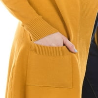 Жени и плюс дълъг ръкав с дълъг ред на пуловер пуловер Отворен фронтен жилетка W Pocket