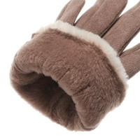 Сладки сензорен екран женски ръкавици есента зима пълен пръст ръкавици дебели плюшени жени ръкавици пухкави топли ръкавици сиво