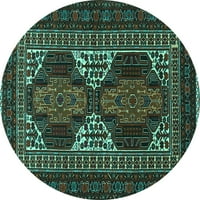 Ahgly Company Machine Pashable Indoor Round Персийски тюркоазено сини традиционни килими, 6 'кръг
