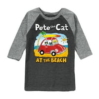 Пит котката - на плажа - графична тениска на малко дете и младежки Раглан