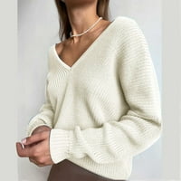 Есенни пуловери за жени модни женски небрежни дълги ръкави твърди хеджиращи плетене на пуловер с пуловер с v-образно деколте