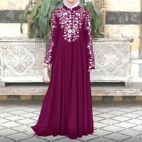 SHPWFBE Дамски рокли плюс рокля с размер за жени рокли Kaftan Arab Jilbab Abaya Lace Stitching Макси рокля