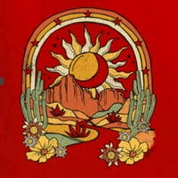 Wild Bobby Adventure Sun с кактуси в пустинята с цветя и дъгова винтидж унизивен суичър с качулка, червен, 3x-голям