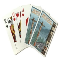 Британска Колумбия, Канада, тотем полюс, Lantern Press, Premium Playing Cards, Картна палуба с Jokers, USA Made