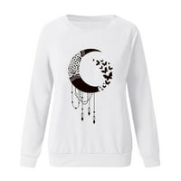 Тениски на Wozhidaoke за жени луна печат суичър солиден цвят блуза пуловер бял xl
