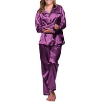 Бельо за жени женско нощно бельо бельо сатени пижами жени дълги разхлабени пижама комплекти лилав размер l