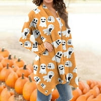 Подарък за клирънс за жени Yohome Womens Tops дамски модни ежедневни Хелоуин печат средна дължина жилетка палто от кардиган оранжево