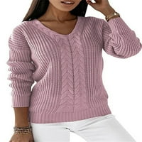 Lumento жени Разхлабени шезлонги плетен пуловери плетка v Врат пуловер уютен кокетен джъмпер върхове розови 2xl