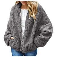 Денково яке за жени лятно яке Женски палто шиене на три джоба Сладко качулка пуловери пуловери топли изкуствени вълнени палта
