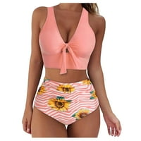 Комплекти за бикини за жени с висока талия за бански костюми твърди цветен плот с печат до дъното къси панталони плажни дрехи