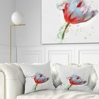 Дизайнарт красива червено бяло цвете скица - флорални хвърлят възглавница-16х16