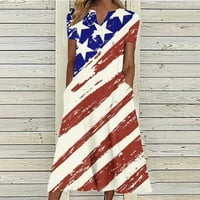 Atinetok maxi рокли за жени v-образно деколте с къс ръкав американски флаг печат лято модерна дълга рокля 4-ти юли свободен люлка