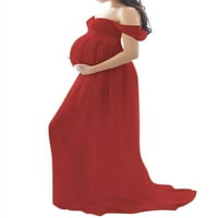 Женска фотография снимка опорна рокля за майчинство от рамото разцепена макси рокля
