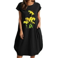 Абитуриентска рокля за жени чай тийнейджъри официална вечерна рокля с къс ръкав Crewneck Midi Daily Gifts за мама Black XXL