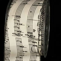 Музикалните бележки на лентата на лентата Черно -бели Taffeta Wired Craft Ribbon 2.5 ярда