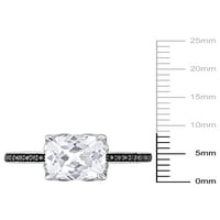 2-Каратов Т. Г. В. създаде бял сапфир и черен диамант - акцент 10кт бял златен коктейлен пръстен