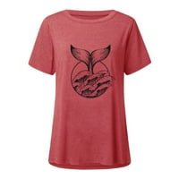 Майчински блузи модни жени ежедневни печат O-деколтета с къс ръкав тениска по майчинство блузи, розово, xl