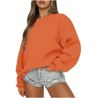 Разхлабени суитчъри за жени ежедневни твърди цветове с дълъг ръкав екипаж на пуловер върхове свободни годни удобни торбисти тениска