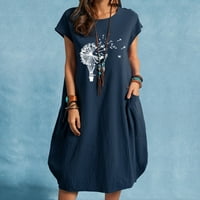 Женска плажна рокля с къс ръкав кръгла шия плюс размер джобна парти рокля елегантни класни подаръци за рожден ден за жени ВМС