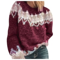Пуловери пуловери за жени модни жени с дълъг ръкав leoaprd щампа пачуърк плетка плетен топъл пуловер прочистване горещо розово