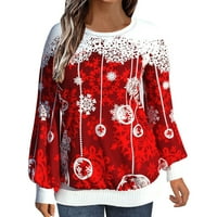 Фатази тениски ризи за жени за коледни серии от печат на снежинка вкъщи ежедневен пуловер