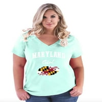- Тениска с V-образно деколте с женски размер- момиче от Мериленд