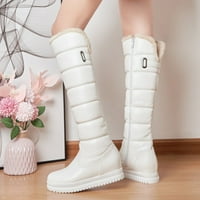 Женски ботуши модни жени плоски пета с цип обувки зима топла кожа плътно цветно коляно-дебели памучни ботуши бяло