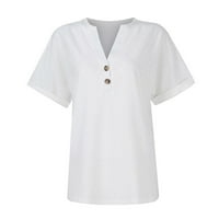 Рокли блузи за жени плюс копче с къс ръкав надолу секси летни върхове Просверие ежедневен бутон нагоре v Врат женски тениски бели