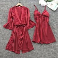 Женски бельо пижама комплект ежедневни ками и роби салон мек нощно червено л