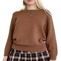 Inevnen жени есен свободен трикотак твърд цвят дълъг ръкав кръгла шия ежедневен моден пуловер