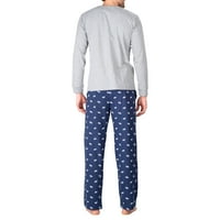 Мъжки пижама комплект пижама За Мъже пижама комплект с памучен плетен Мъжки пижама панталони и дълъг ръкав Хенли тениска сив с