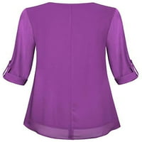 Lumento дамски туника блуза с дълъг ръкав тениска с твърд цвят шифон върхове свободни тройници екипаж тениска тениска лилаво 2xl