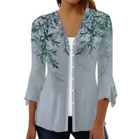 Дамски бутон надолу флорална блуза с v-образно деколте ризи за ръкави удобни модерни туники тийнейджъри сиви xxl