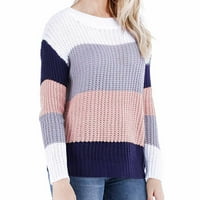 Holloyiver женски плетен реколта върхове модни дълги ръкави кръг цвят на врата съвпадащи на разхлабени върхове блуза плетен пуловер