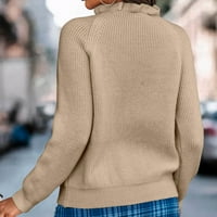 Дамски бутон Кръгли пуловери за врати Лек с дълъг ръкав твърд цвят ежедневен пуловер пуловер за жени дами дамски дрехи