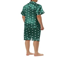 Уникални изгодни Мъжки сатенена пижама комплект сърце печат кратко спално облекло шезлонги