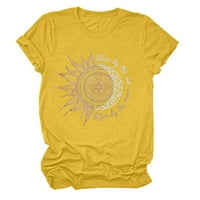 Bazyrey дамски летни върхове Графична отпечатана блуза женска кръгла врата Небрежна тениска с къс ръкав жълт 2xl