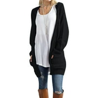 Жилетка за жени облечен хлабав отворен предни стърни кабели с дълъг ръкав с пуловери за джобове