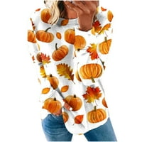 Lydiaunistar Time and Tru жени Топс в продажба Женски моден отпечатан хлабав тениска с дълги ръкави блуза кръгла шия ежедневни върхове суичър оранжево