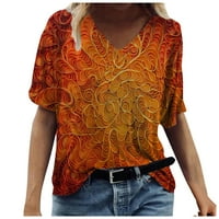 Дамски плюс разстояние разстояние $ Мода за жени Лято отпечатан с къс ръкав тениска тениска небрежни върхове на тройници оранжево