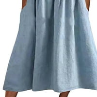 Жени памучно бельо свободно ежедневна рокля дантела v шия с къс ръкав midi рокля
