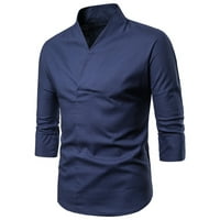 Yubnlvae Men Tops Men's Pullover Stand Collar Три четвърт ръкав Мъжки твърд цвят свободна блуза черно